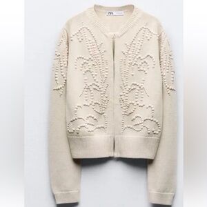 Zara Cream Beaded Embellished Women's Cardigan